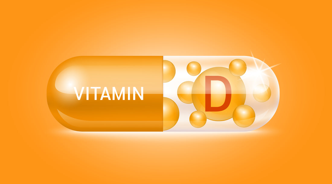 A visual representation of a Vitamin D supplement in the form of a capsule