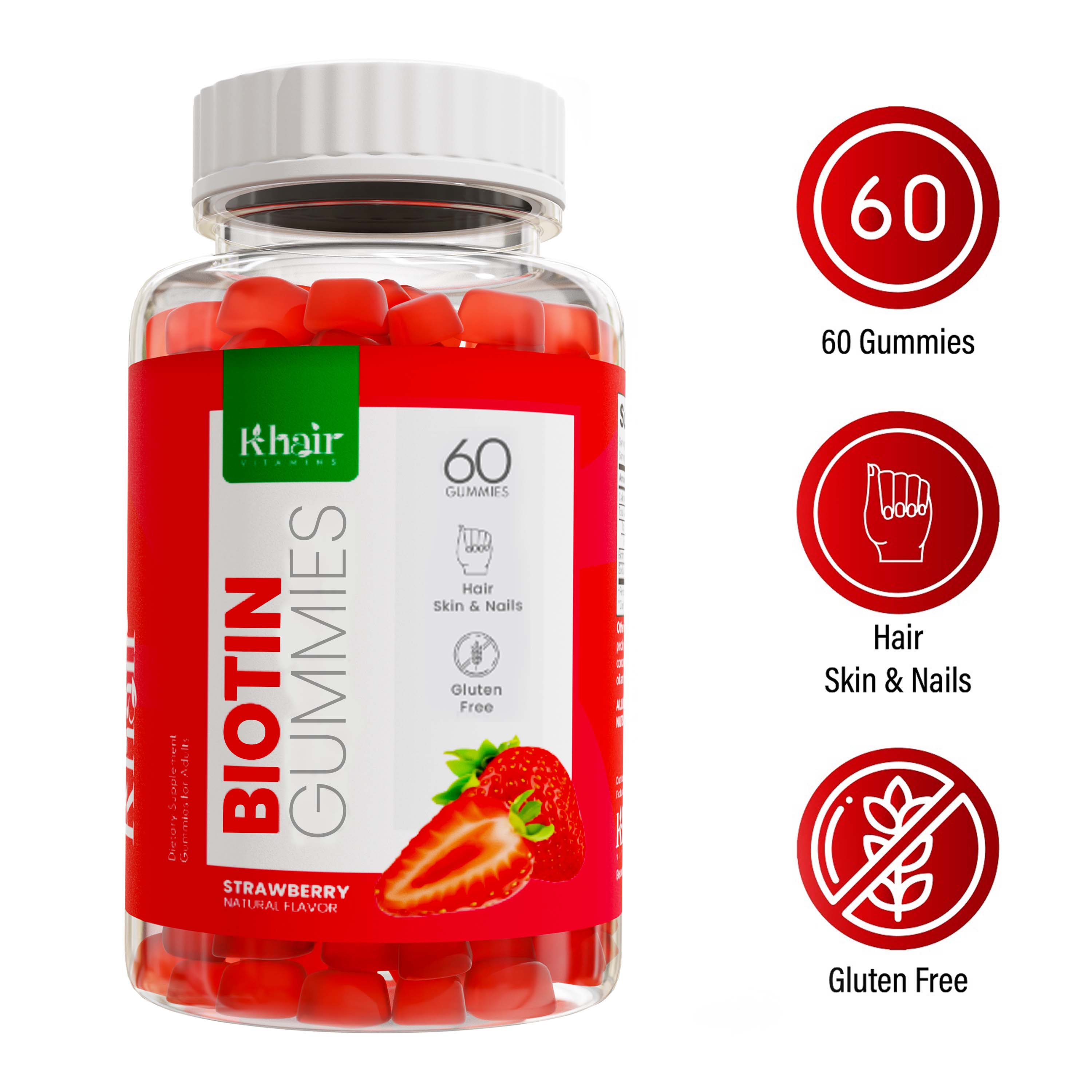 Biotin gummies: a tasty and convenient way to supplement biotin. Supports healthy hair, skin, and nails.