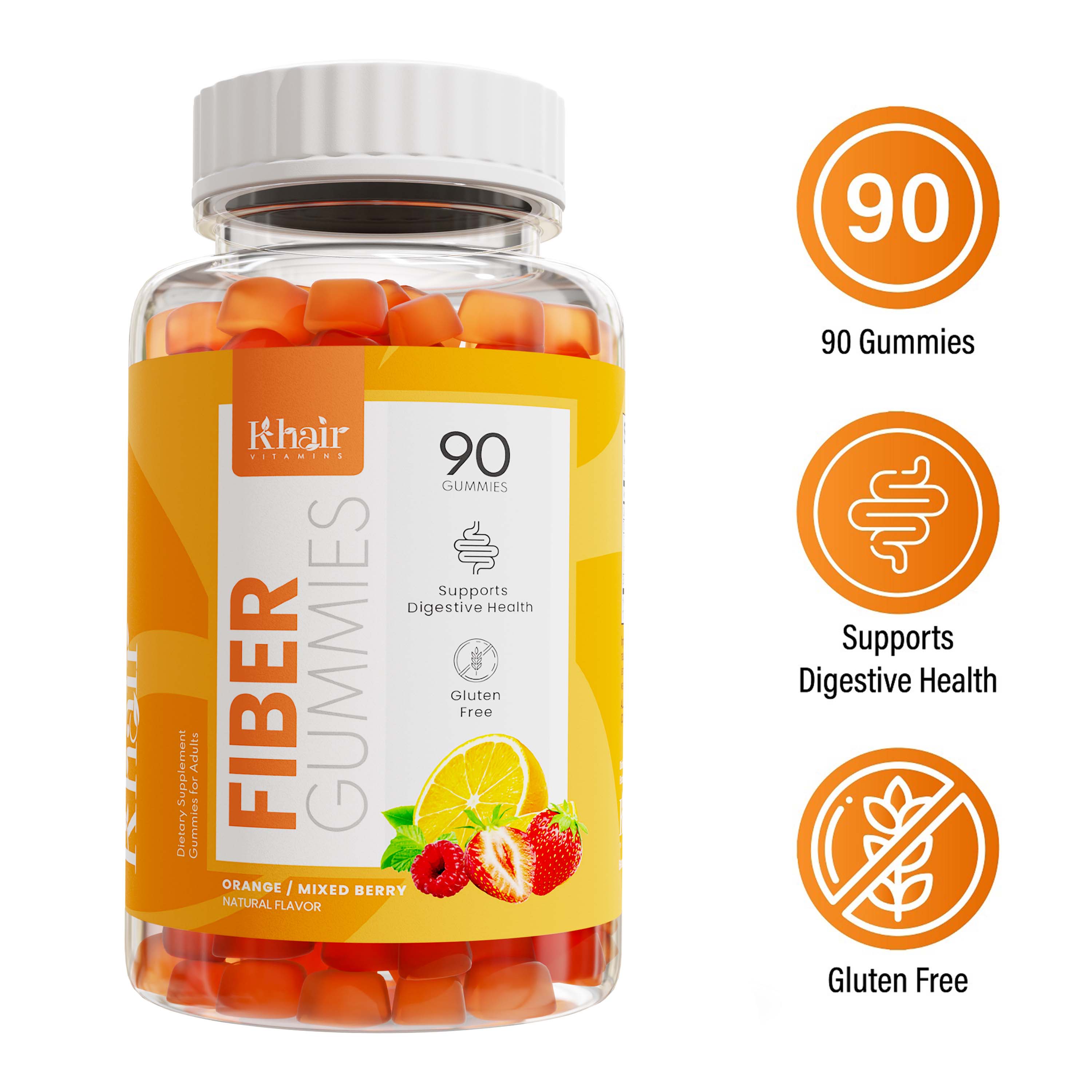 Fiber Gummies: Delicious vitamin C and fiber supplements in chewable gummy form.