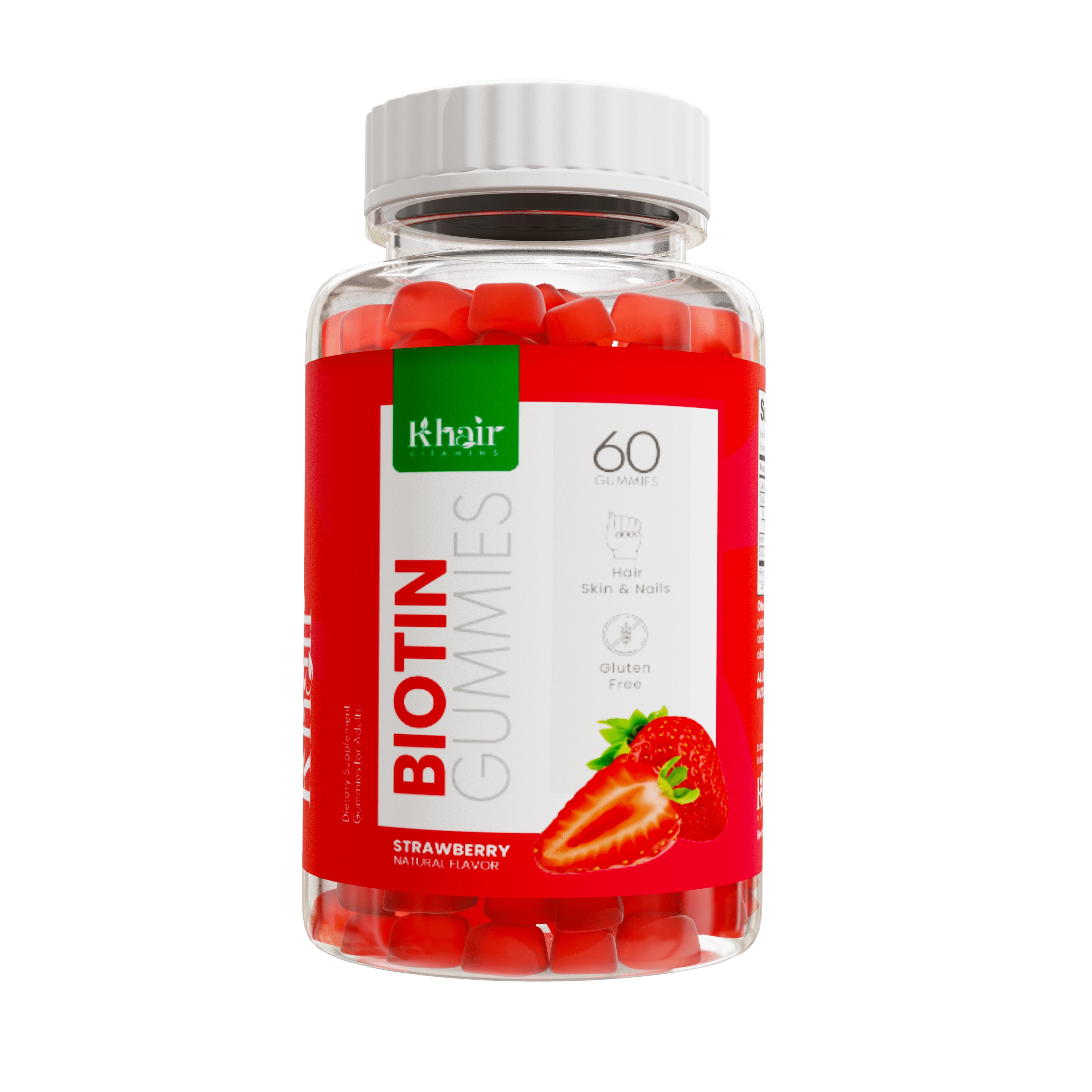 Biotin Gummies: A bottle of chewable supplements containing biotin, a vitamin that promotes healthy hair, skin, and nails.