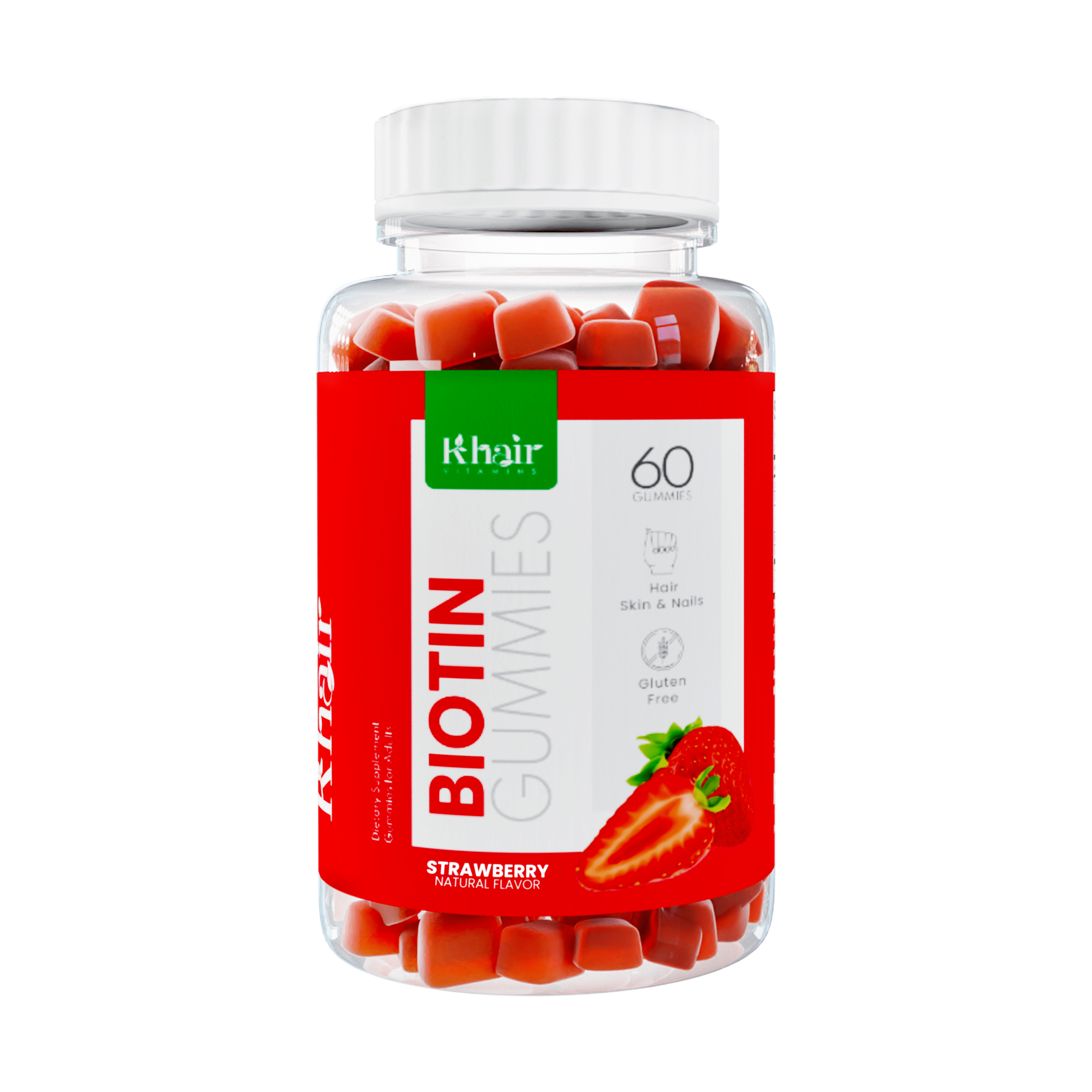 Biotin Gummies: A bottle of chewable supplements containing biotin, a vitamin that promotes healthy hair, skin, and nails.