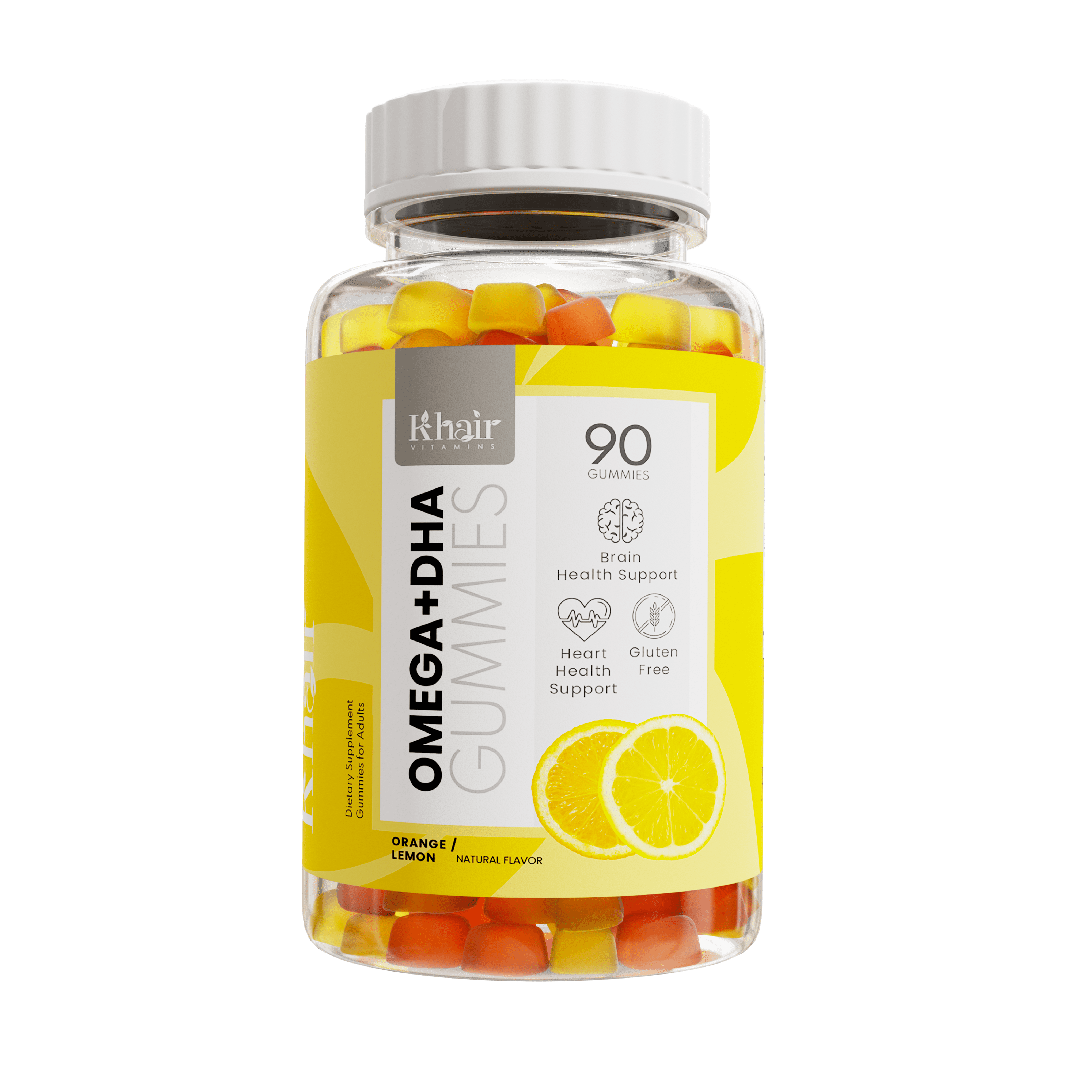  Omega DHA Gummies for brain and heart health bottle on white background